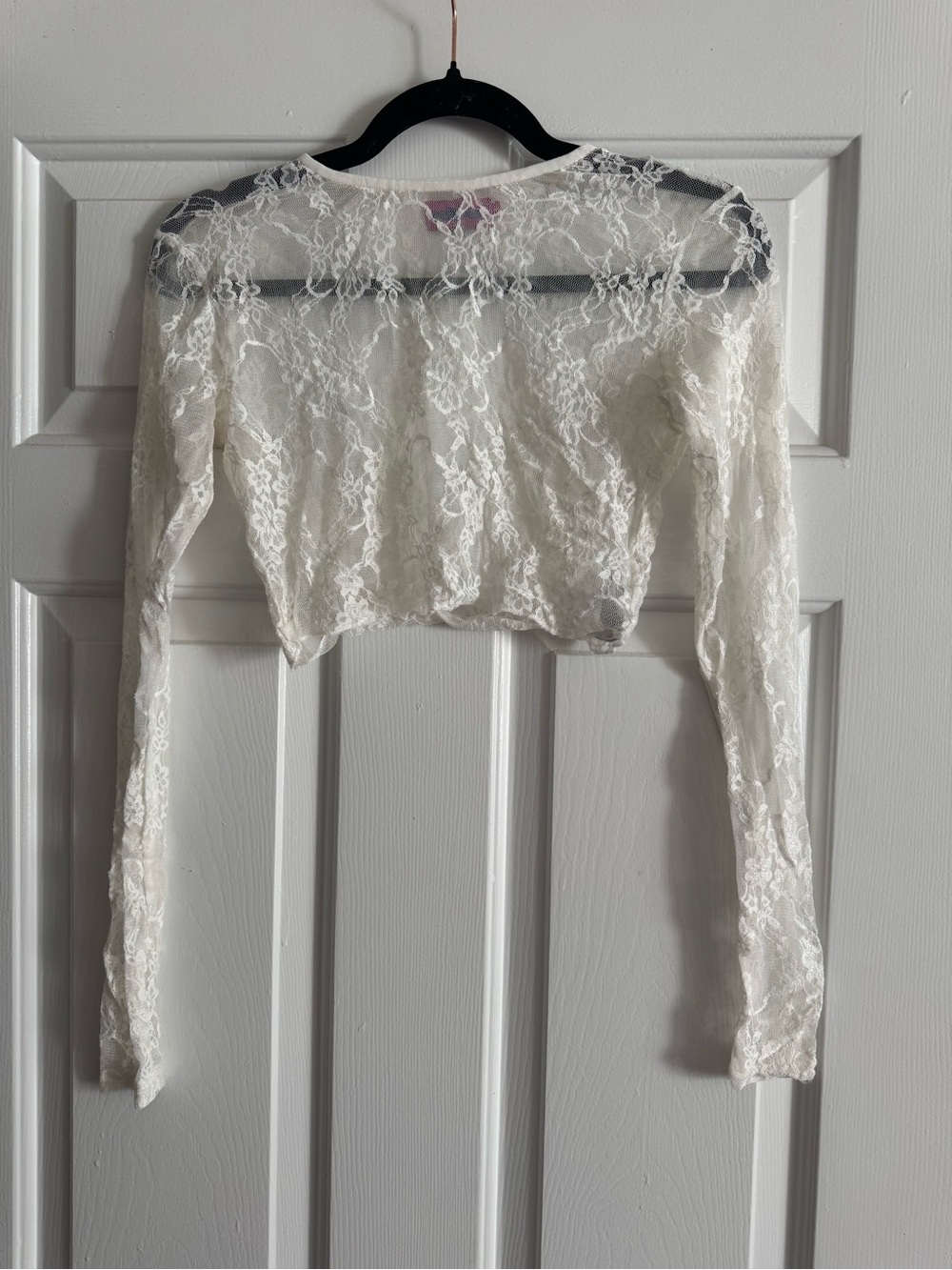 Edikted White Sheer Lace Long-Sleeve Crop Top